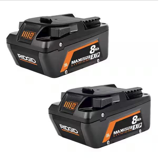 NEW - RIDGID 18V 8.0 Ah Max Output EXP Lithium-Ion Battery (2-Pack) - MSRP $422
