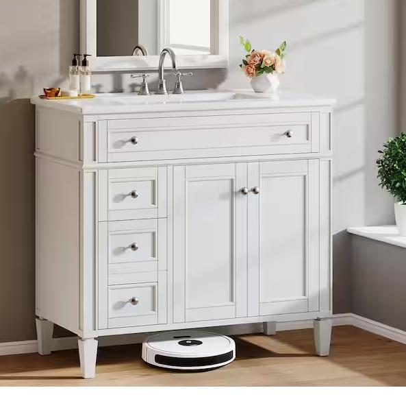 Plumbing - BYBLIGHT 36in Single Sink Freestanding White Bath Vanity, Eridanus Ceramic Kitchen Sinks - Est Retail $1,780