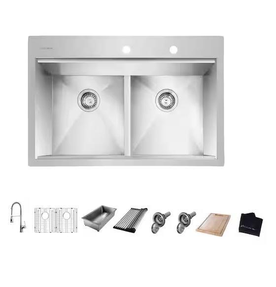 Plumbing - Glacier Bay Double Bowl Sink, Timussi, AKDY, KIOTEE, ELLO&ALLO, Utopia Alley, Croydex - Est Retail $1,877