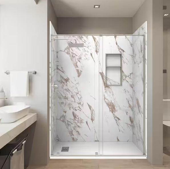 Kitchen & Bath - CASTICO Caramel Composite Stone Alcove Shower Combo Kit, MUSTEE, Bootz Industries - Est Retail $4,176