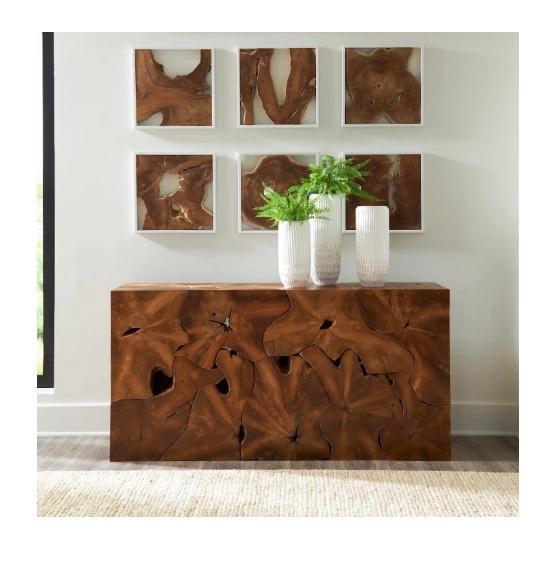 Housewares - Teak Slice Console Table, Additri Double Reclining Couch, Mikole Semi-Sheer Outdoor Shades - MSRP $5,068
