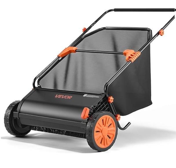 VEVOR Push 26in Leaf & Grass Lawn Sweeper Collector, VEVOR Push Lawn Spreader, Keter 50Gal Deck Box - MSRP $956