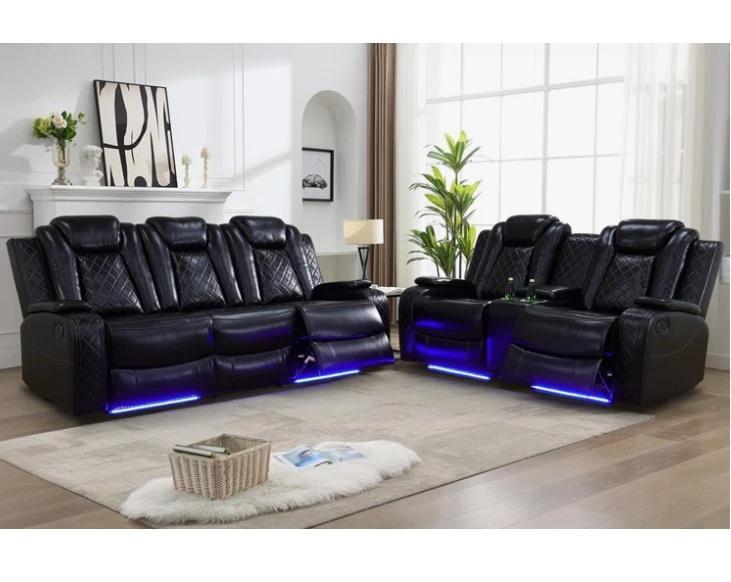 2pc Power Reclining Breathing Faux Leather w/LED Light Living Room Set - MSRP $1,259