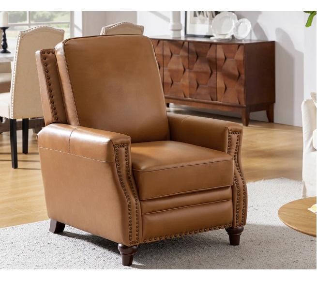 Furniture- Andrena Genuine Leather Recliner, Abingdon Upholstered Swivel Reclining Glider, Aydia Headboard -MSRP $2,464