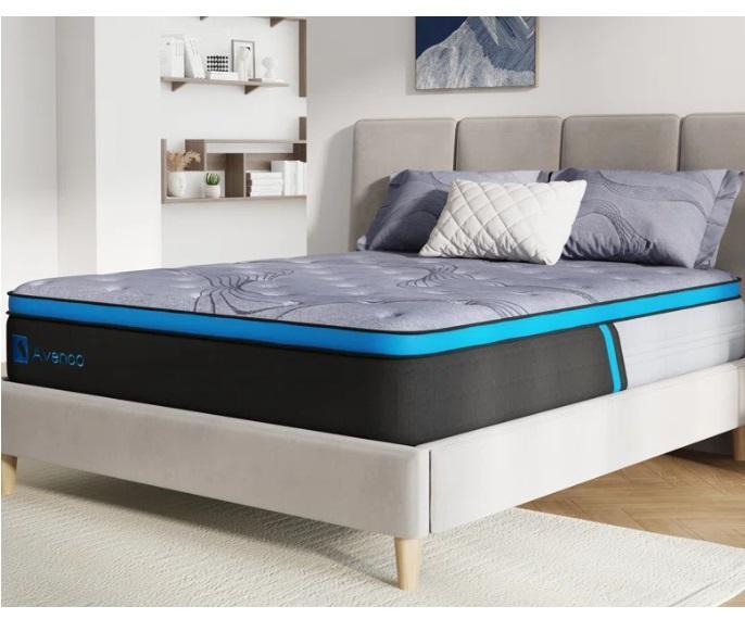 Housewares - Home 12"Cooling Gel Memory Foam Hybird Mattress, Whitman Low Profile Mid-Century Platform Bed -MSRP $2,611
