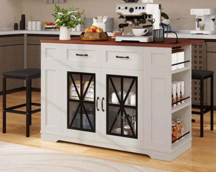Housewares - White Headboard Platform Bed, Medeeha Lg Portable Kitchen Island Table, 3.5cu.ft Refrigerator -MSRP $2,871