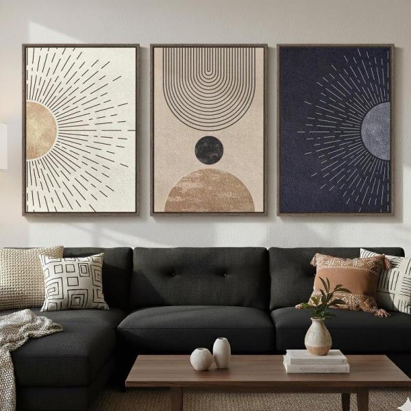 Home - mxart Framed 24x36in Boho Neutral Abstract Wall Art, LIGHTSHARE LED Birch Tree Light 3pk Sets - MSRP $5,729