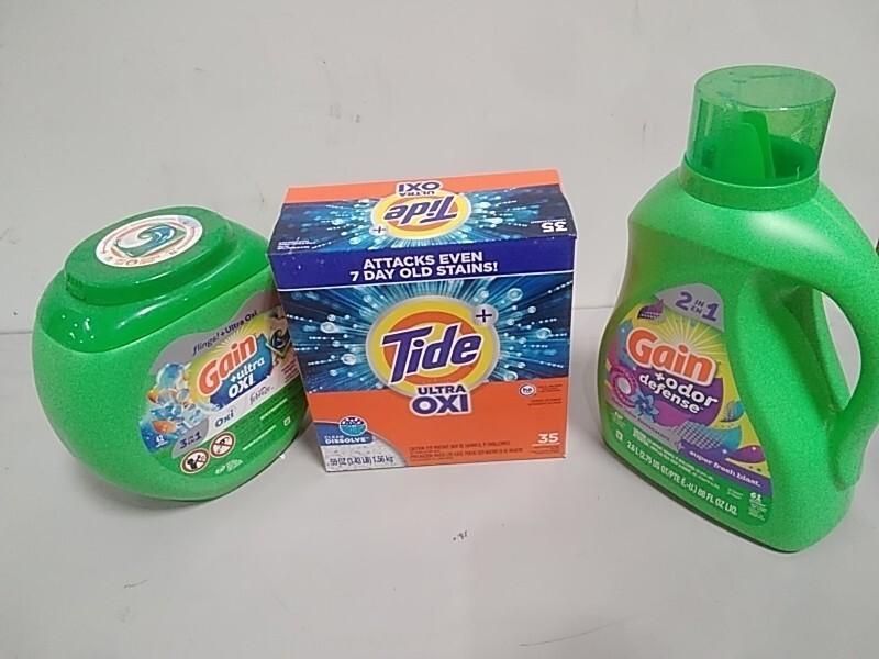 Bed Bath and Home - Gain Flings Laundry Detergent, Gain Odor Defense Detergent, Tide Ultra Oxi Detergent - MSRP $1,997