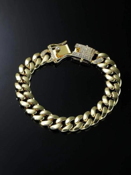 18K Gold Filled Cuban Link Bracelet Heavy Curb Chain Bracelet with S