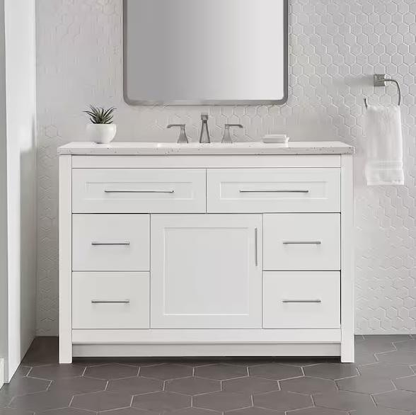 Kitchen & Bath - HDC Clady 49in Single Sink White Freestanding Bath Vanity, Glacier Bay Penlee 17in - Est Retail $1,104