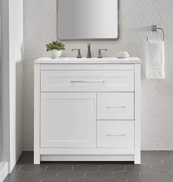 Kitchen & Bath - HDC Clady Single Sink White Bath Vanity, Glacier Bay, Contractor Express Cabinets - Est Retail $1,348