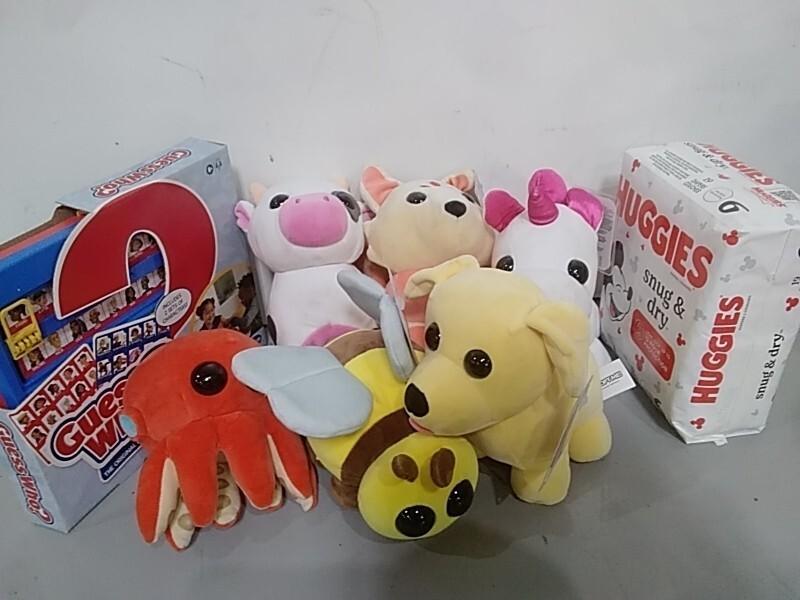 Toys - Adopt Me Bee, Guess Who Game, Adopt Me Octopus, Huggies Baby Diapers - MSRP $1,736