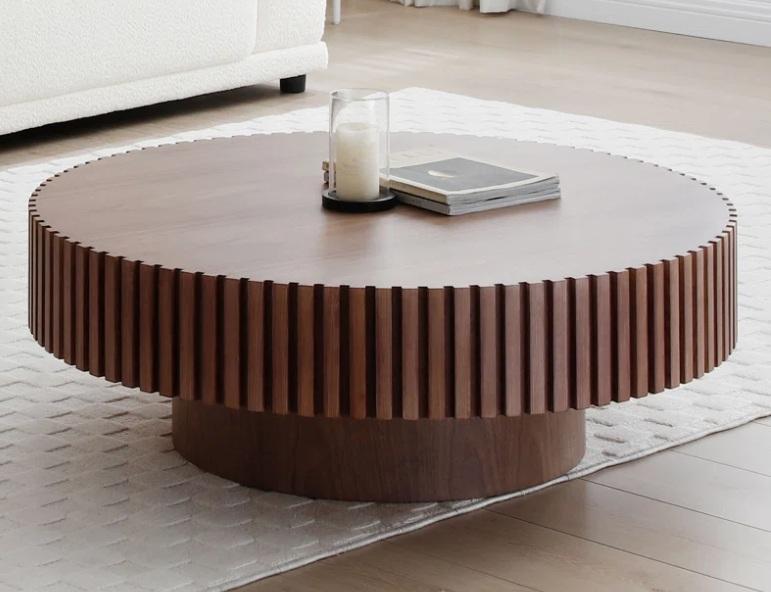 Housewares - Ansel Round Pedestal Coffee Table w/Ribbed Detailing, Twin Size Low Loft Bed w/Built-In Desk - MSRP $1,796