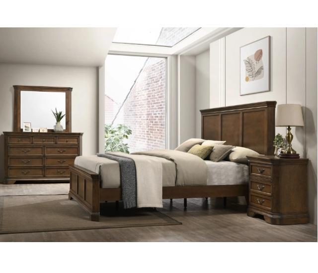 Lark Manor Traditional Wood Panel Bed w/Dresser, Mirror, Two Nightstands - MSRP $3,549
