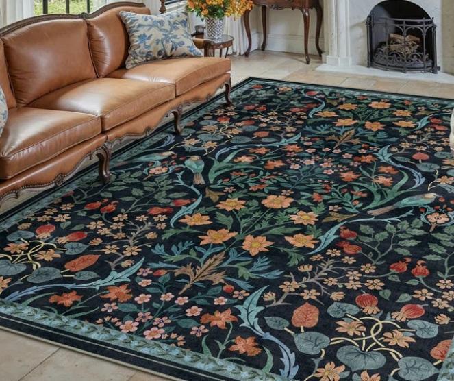 Furniture - Hand Tufted Wool In/Outdoor Rug, Guston Machine Washable Floral Area Rug w/Non-Slip Backing - MSRP $1,007