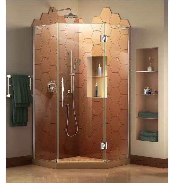 Housewares - Prism+ Frameless Hinged Shower Enclosure, Brooklington Upholstered Sofa, Wood Console Table - MSRP $2,629
