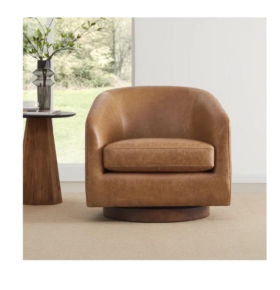 Housewares - Bennett Leather Swivel Barrel Chair, 70" Media Console w/Distinctive Style & Lg Storage - MSRP $2,410