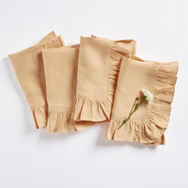 Kitchen - Solino Home Linen Ruffle 4pk Napkins, 25 ROOF Set of 4 Clay Pink Oval Silicone Placemats - MSRP $1,995