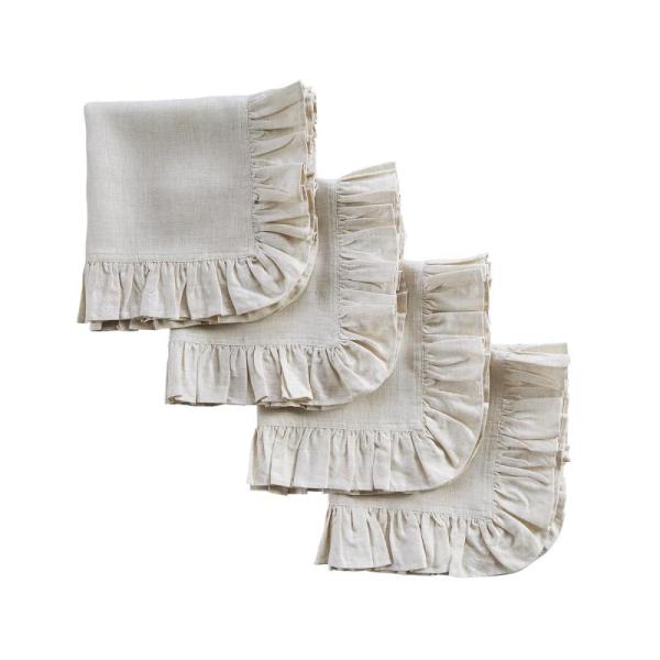 Kitchen - Solino Home Linen Ruffle 4 Set Cloth Napkins, White Linen Dinner Napkins, Desolio Bottle Openers -MSRP $2,385