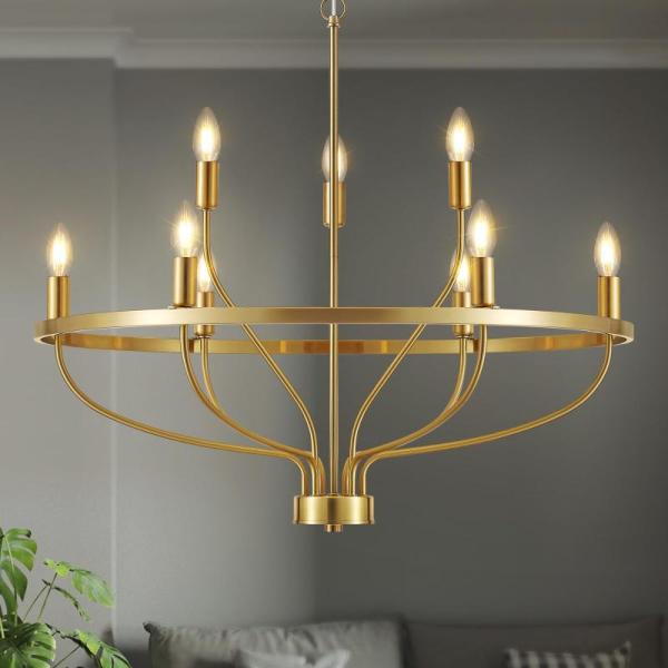 Home Improvement - Widluth 30" Modern Gold Chandeliers 9-Light, KEILAIMO Solar Fence Lights, Floor Lamp - MSRP $4,851