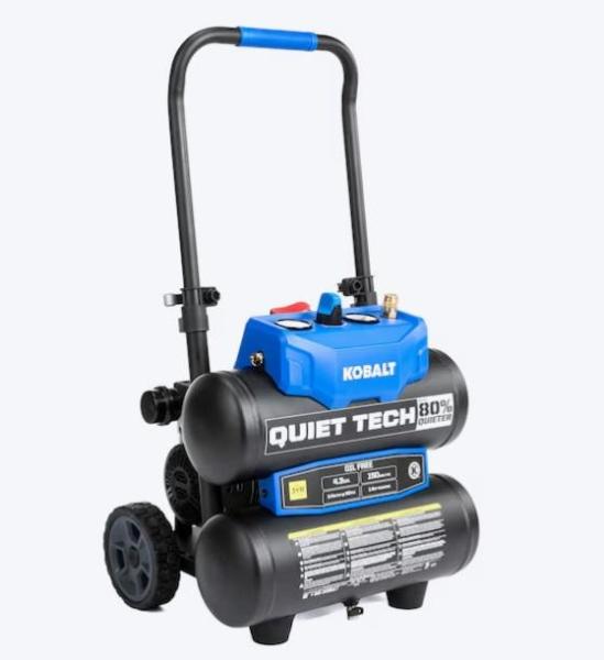 Kobalt QUIET TECH 4.3gal Portable Electric 150PSI Twin Stack Air Compressor, Allen+Roth Eliza Sink Faucet - MSRP $2,664