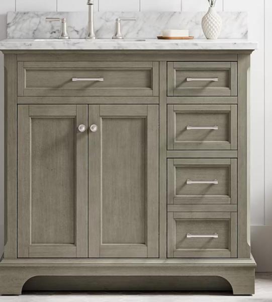 Allen+Roth Roveland 36in Sink Bathroom Vanity, Style Selections Bathroom Vanity, Adams Adirondack Chairs - MSRP $6,040