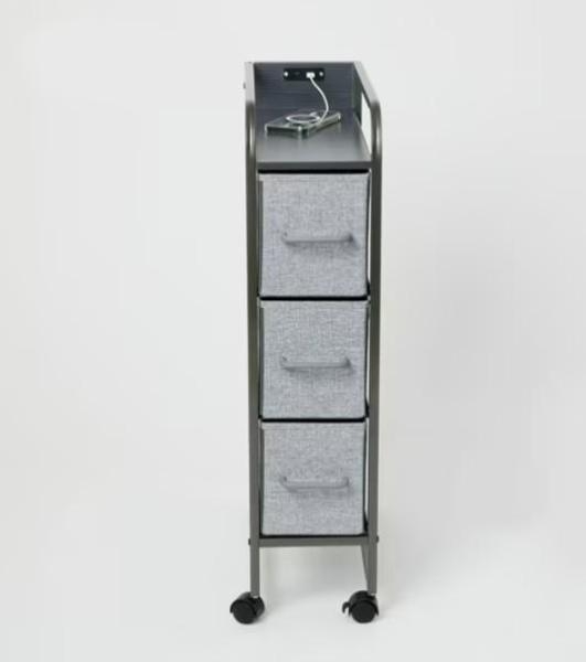 Reese Narrow 3-Drawer Cart on Wheels, Grey Frame MSRP $35,100