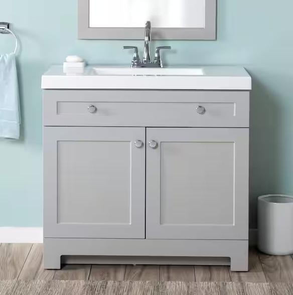 Plumbing - Glacier Bay Everdean 37in Sink Pearl Gray Freestanding Bath Vanities, Glensford Vanity - Est Retail $1,205