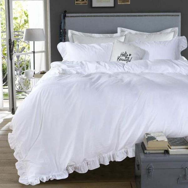 Home - QSH Queen White Ruffle Duvet Cover 3pc, AMBERSPACE Plush Comforter Set, PEDBANRO Shower Curtain - MSRP $9,353