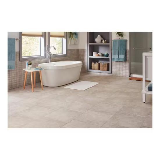 TrafficMaster Portland Stone Gray 18 in. x 18 in. Glazed Ceramic Floor and Wall Tile - Est Retail $29