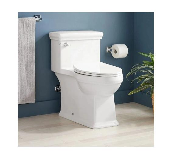 Signature Hardware SHKW241SWH Elongated Skirted Chair Height Toilet - MSRP $824