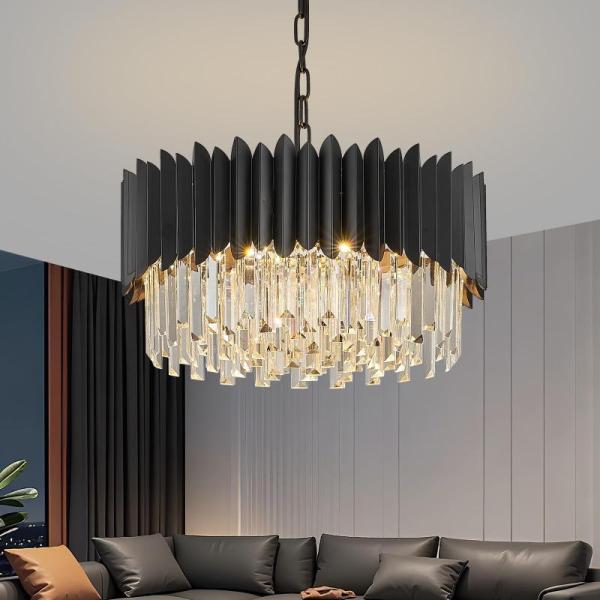 Home Improvement - HAILUNBAO Rectangle Modern Dining Room Chandelier, YOLIZUOT Black Crystal Chandelier - MSRP $2,712