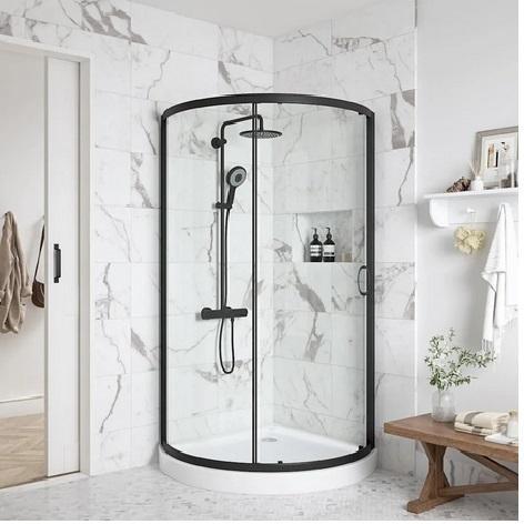 Ove Decors 15SKA-BRE233-BLKAC Sliding Corner Shower Kit - MSRP $1,143