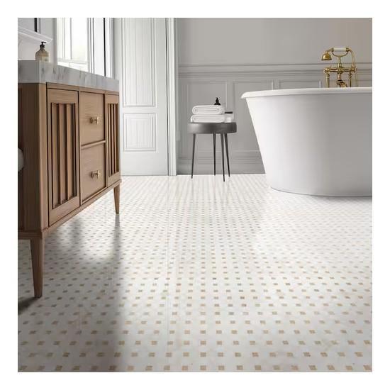 MSI Bianco Dolomite Crema Dotty 13" x 13" x 0.38" Polished Marble Mesh-Mounted Mosaic Tile - Est Retail $796- 1plt