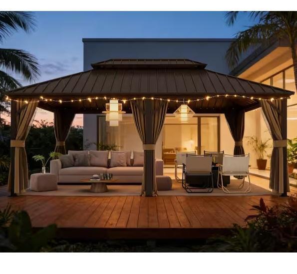 INMITOM 14ftx20ft Outdoor Hardtop Gazebo w/Double Roof - Est Retail $1,763