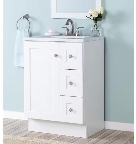 Kitchen & Bath- Glacier Bay Bannister 25in Single Sink White Bath Vanities, Lyton 25in, Hampton Bay - Est Retail $2,079
