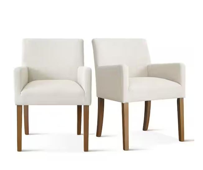 Home Decor - LAOTIESCream Linen Upholstered Armchairs, BYBLIGHT 47in Wood Circular Dining Table - Est Retail $1,266