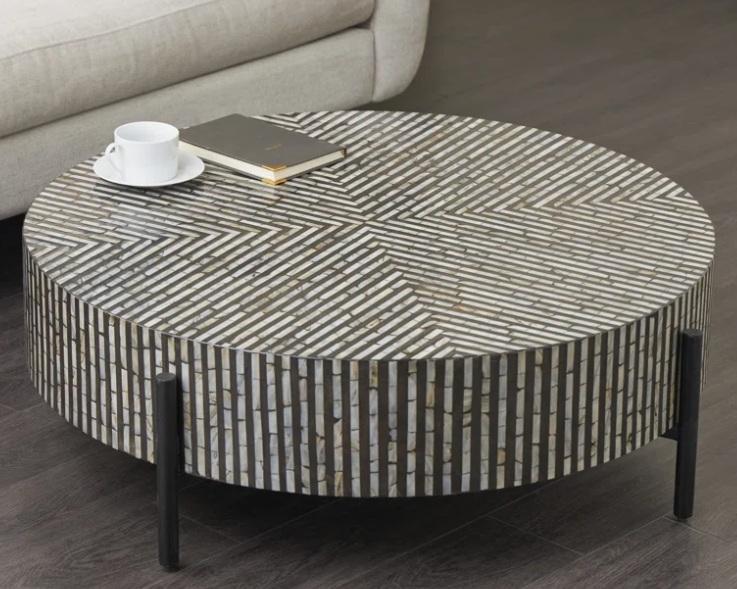 Housewares - Maly Round Mother of Pearl Coffee Table, Dario Upholstered Back Side Chair Dining Chair - MSRP $1,949