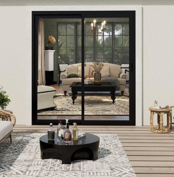 Furniture - Sliding Black Patio Door w/Hardware Kit, 62'' Glass Top Console Table, Solid Wood Platform Bed -MSRP $7,535