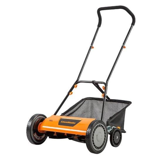 LawnMaster 5-Blade Push Reel Lawn Mower, Forever Bamboo Wainscoting Wall Panel, COBIZI 10x10 Pop-Up Canpoy - MSRP $999