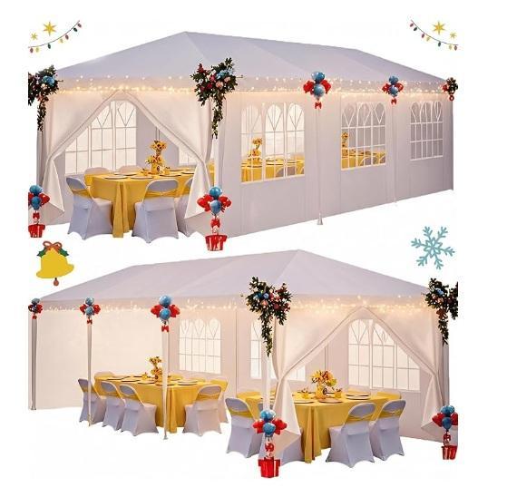 HOTEEL 10x30 Party Tent, ERGOSEAT Bar Stools, Lyromix Plastic 8-16ft Trampoline Slide, Beach Chair - MSRP $1,015
