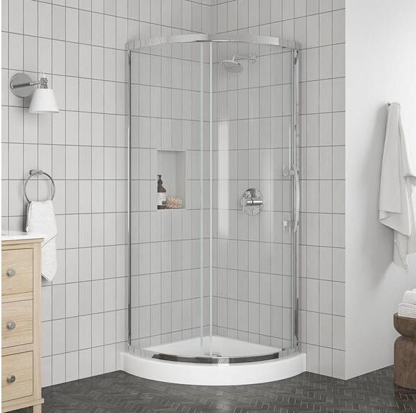 Plumbing & Windows - Glacier Bay Maia Sliding Corner Shower Enclosure, Assorted Wood Blinds - Est Retail $1,334 -1plt