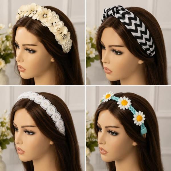 Assorted Women's Bohemian Hair Accessories - stretch headbands + clips