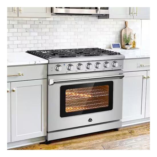 Sunmaki 36 in. 6-Burners Freestanding and Slide-In Gas Range in Stainless Steel - Est Retail $1,559