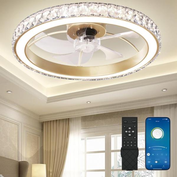 Home - Aipsun Low Profile Modern Crystal Fandeliers, HOMEIDEAS 100% Natural Cordless Roman Shades - MSRP $9,818