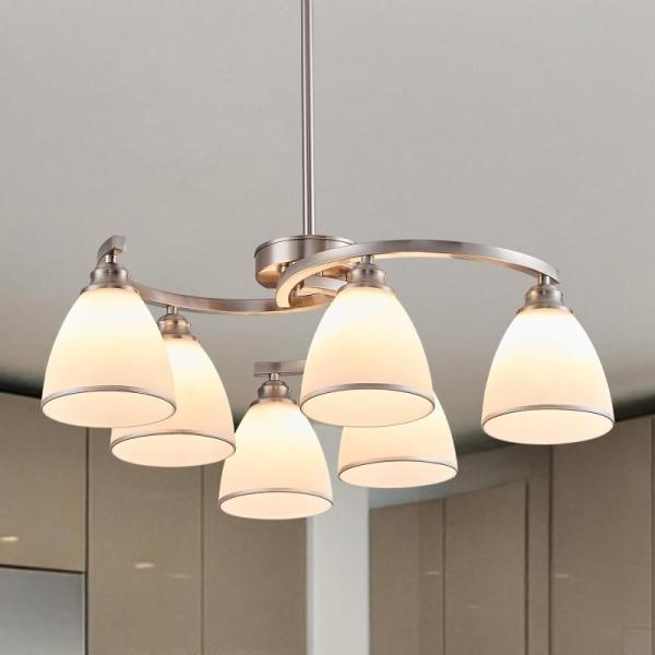 Home Improvement - DEARLAN Modern Crystal Chandeliers, BEIOPBRN 6-Light Brushed Nickel Chandelier - MSRP $11,765