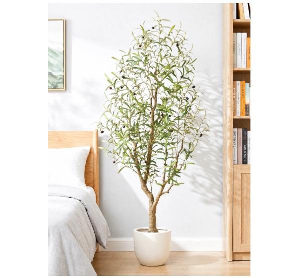 Housewares - Dmani Empire Crystal Chandelier, Metal Farmhouse Dimmable Flush 6-Light, Faux Olive Tree - MSRP $1,183