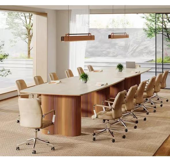 BYBLIGHT 79in Rectangular Sintered Stone Conference Desk w/Solid Wood Legs - Est Retail $1,379