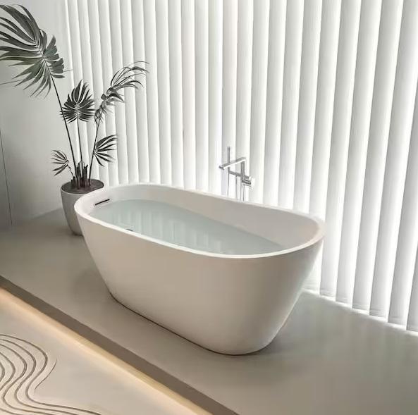 Kitchen & Bath - FORCLOVER Acrylic Flatbottom Alcove Freestanding Soaking Bathtub, Hampton Bay - Est Retail $955