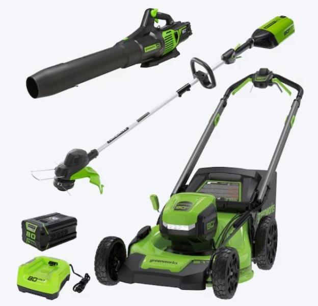 Greenworks PRO 80V Cordless Batter Mowing Combo Kit, Kobalt 40V 21in Self-propelled Battery Walk Mower - MSRP $3,197